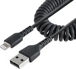 StarTech .com 1m USB auf Lightning Kabel - Spiralkabel - MFi zertifiziert - Schnellladekabel f&uuml;r iPhone/iPad - Schwarz - robuster TPE Mantel mit Aramidfaser - USB 2.0 Kabel - Laden und Synchronisieren (RUSB2ALT1MBC)
