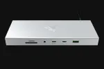 Razer USA RAZER USB 4 Dock Mercury - 4K, 1x HDMI 2.1 (120 Hz), 1x DP 1.4 (240 Hz), 2x USB-A (2. Gen), 2x USB-A (1. Gen), 2x USB-C (10 Gb/Sek.), 1x Gbit Ethernet, 1x SD 3.0 UHS-II, 1x 3,5mm Klinke, 180W