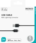 DELTACO USB-A to Lightning, MFi C89, 2m, must