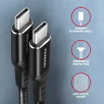 AXAGON Data and charging USB 2.0 cable length 1 m. 3A. PD 60W, 3A. Black braided.