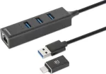 Manhattan 3-Port USB 3.0 Typ-C/A Kombo-Hub + Netzwerkadapter