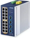 Planet Industrial L2+ 16-pordiline 10/100/1000T 802.3at PoE + 4-pordiline 10G SFP+ hallatav Etherneti l&uuml;liti Hallatav L2+ Gigabit Ethernet (10/100/1000) PoE tugi Alumiinium, Blue