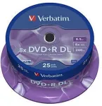 Toorikud VERBATIM 1x25 DVD+R Double Layer 8x Speed, 8,5GB matt silver