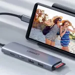Ugreen CM195 6-in-1 USB-C adapter &ndash; HDMI / 2&times; USB-A 3.0 / USB-C PD / SD / TF card reader &ndash; grey