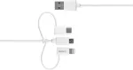 DELTACO USB-A kuni 3in1, Micro USB, USB-C, Lightning, 1m, valge