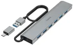Hama 00200137 USB-Hub, 7 Ports, USB 3.2 Gen1, 5 Gbit / s, inkl. USB-C-Adapter und Netzteil