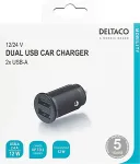 DELTACO Kompaktsete m&otilde;&otilde;tmetega ja topelt USB-A pordidega 12/24 V USB-autolaadija