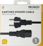 DELTACO Toitejuhe CEE 7/7 - C13, 1,5m, must