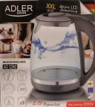 Adler SALE OUT. AD 1286 Kettle, Electric, Power 2200W, Capacity 2 L, Glass, Grey | SALE OUT. | Adler Kettle | AD 1286 | Standard | 2200 W | 2 L | Plastic/Glass | 360&deg; rotational base | Grey | DAMAGED PACKAGING