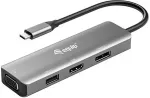 Equip Adapter USB-C->HDMI/DP/VGA/USB2.0 4K/ 60Hz 0.15m Alu.