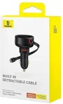 BASEUS Autolaadija Enjoyment Pro kiire laadija USB emane, Type-C isane (0,7m) sisseehitatud kokkut&otilde;mmatav kaabel, 60W Black