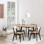 Home4you S&ouml;&ouml;gilauakomplekt ROXBY &uuml;mar laud D105xH76cm, 4 tooli (AC85660), tamm/must