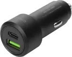 DELTACO USB-autolaadija, 1x USB-C, PD 18 W, 1x USB-A, 18 W, 36W, metall