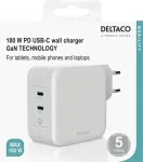 Deltaco USB-C seinalaadija, GaN-tehnoloogia, 2x USB-C PD, kokku 100 W