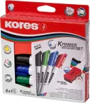 Kores Tahvlimarker K-Marker XW1, kooniline ots, 4 v&auml;rvi + tahvlipuhastaja