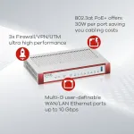 ZyXEL USG Flex 500H, 4*2.5Gig., 8*1G, USB, PoE, 1 dev.