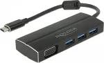 Delock USB 3.1 Gen 1 Adapter USB Type-C zu 3 x USB 3.0 Typ-A Hub + 1 x VGA DP Alt Mode