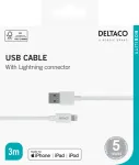 DELTACO USB-A to Lightning, MFi C189, 3m, valge
