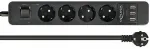 DELOCK Extension Socket - Verl&auml;ngerungsschnur - Wechselstrom 250 V - 4000 Watt - Eingabe, Eingang CEE 7/7 - Ausgangsanschl&uuml;sse: 4 (3 x USB Typ A, 4 x CEE 7/3) - 1,5m - Schwarz (11209)
