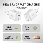 YENKEE USB C mains charger 2x18W 3A Power delivery 3.0 QC3.0 White