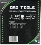 DSDTOOLS 3/8" Kuusnurksete "HEX" padrunv&otilde;tmete komplekt 48 mm, 9 tk DS1223