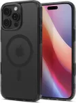 Spigen Kaitse&uuml;mbris Ultra Hybrid T (MagFit + Camera Control), Apple iPhone 16 Pro Max, tume l&auml;bipaistev tumehalli MagSafe ringiga, kaamera nupuga,