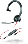 Hp Poly Blackwire 3315 Monaural Microsoft Teams Certified USB-C Headset +3.5mm Plug +USB-C/A Adapter