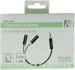 DELTACO Adapter 3.5mm 4pin M - 2x3.5mm 3pin F,0.1m,must painduv / AUD-201