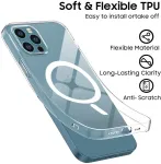 Tech-Protect Kaitse&uuml;mbris FlexAir MagSafe, Apple iPhone 12 / 12 Pro, l&auml;bipaistev valge MagSafe ringiga,