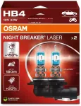 OSRAM Bulb (Set of 2) HB4 12V 51W P22D Up to 150m. Beam Length, Up to 150% More Brightness, Up to 20% Whiter Light Night Breaker Laser, White