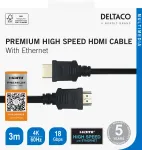 DELTACO Premium High Speed HDMI-kaabel, 4K@60Hz, 3m, kaalu
