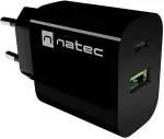 NATEC USB charger Ribera 1xUSB-A 1xUSB-C black
