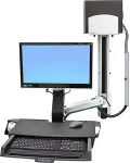 Monitor Ergotron StyleView Sit-Stand Combo System with Worksurface and Medium Silver CPU Holder - Befestigungskit (Griff, CPU-Halter, Maushalterung, 2 Schienenabdeckungen, 2 Kabelkan&auml;le, Wandschienenhalterung, Handgelenkkissen, CPU-Abstandhalter, Bar ...