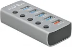 DELOCK USB 3.2 Gen 1 jaotur 4 pordiga + 1 kiirlaadimisport l&uuml;litiga