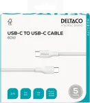 DELTACO USB-C &ndash; C, 1 m, USB 2.0, valge punutud, SPR 3A/60W
