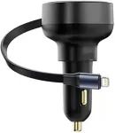 BASEUS Auto laadija Enjoyment Pro kiire laadija Type-C emane, Lightning isane (0,75m) sisseehitatud kokkupandav kaabel, 55W Black EU (C00057803111-00)