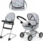 Bayer Doll's stroller and high chair set grey 13707AB