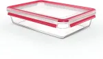 Emsa CLIP & CLOSE glass food storage container 3.0 liters (transparent/red, rectangular)