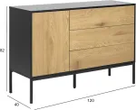 Home4you Kummut SEAFORD 120x40xH82cm, 3 sahtliga, raam: MDF, must matt, 1 uks: lamineeritud kattega m&ouml;&ouml;bliplaat, v&auml;rvus: tamm