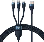 BASEUS universaalne kaabel Flash Series II 3-&uuml;hes kiire laadimise andmesidekaabel (USB-A Micro + Lightning + Type-C) 66W, 480mbps, 1,2m, Blue (CASS040003)