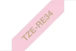 Brother TZE-RE34 label-making tape Gold on Pink