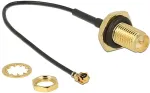 DELOCK Antennenkabel RP-SMA Buchse zum Einbau zu I-PEX Inc., MHF&reg; I Stecker 1.13, 10 cm Gewindel&auml;nge 9 mm spritzwassergesch&uuml;tzt