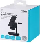 DELTACO Magnetic wireless charger with detachable powerbank, for iPhones/Apple watch/earbuds, black / QI-1045