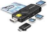 AXAGON CRE-SMP2A USB Smart card & SD/microSD/SIM PocketReader smart card reader Indoor USB Type-A/USB Type-C Black