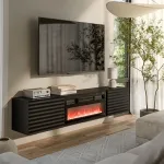 Cama MEBLE Cama RTV cabinet TULA 183x35x37 black matt + black fireplace