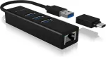 V&otilde;rgukaart Raidsonic | 4 Port Hub with USB 3.0 Type-A, Type-C, Gigabit LAN | Icy Box IB-HUB1419-LAN