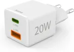 HAMA 00201991 Fast Charger 1x USB-C 1x USB-A, Mini Charger, PD, 20W, White