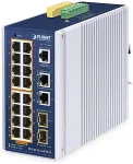 No name PLANET IP30 Industrial L2/L4 16-Port Managed L2/L4 Gigabit Ethernet (10/100/1000) Power over Ethernet (PoE) Aluminium, Blue