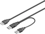 Deltaco USB-toitekaabel, Y-kaabel, 2x t&uuml;&uuml;bi A isane kuni 1x t&uuml;&uuml;pi t&uuml;&uuml;p A emane, 0,3 m