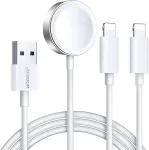 Joyroom juhtmevaba laadija 3-&uuml;hes Qi+Lightning+Lightning kaabel iPhone'ile ja Apple Watchi k&otilde;igile seeriatele USB-kaabliga 1,2m, 3,5W, White (S-IW007)
